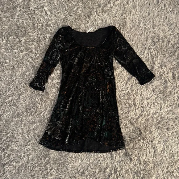 Free People Black Velvet Crop Sleeve Dress - Picture 2 of 7